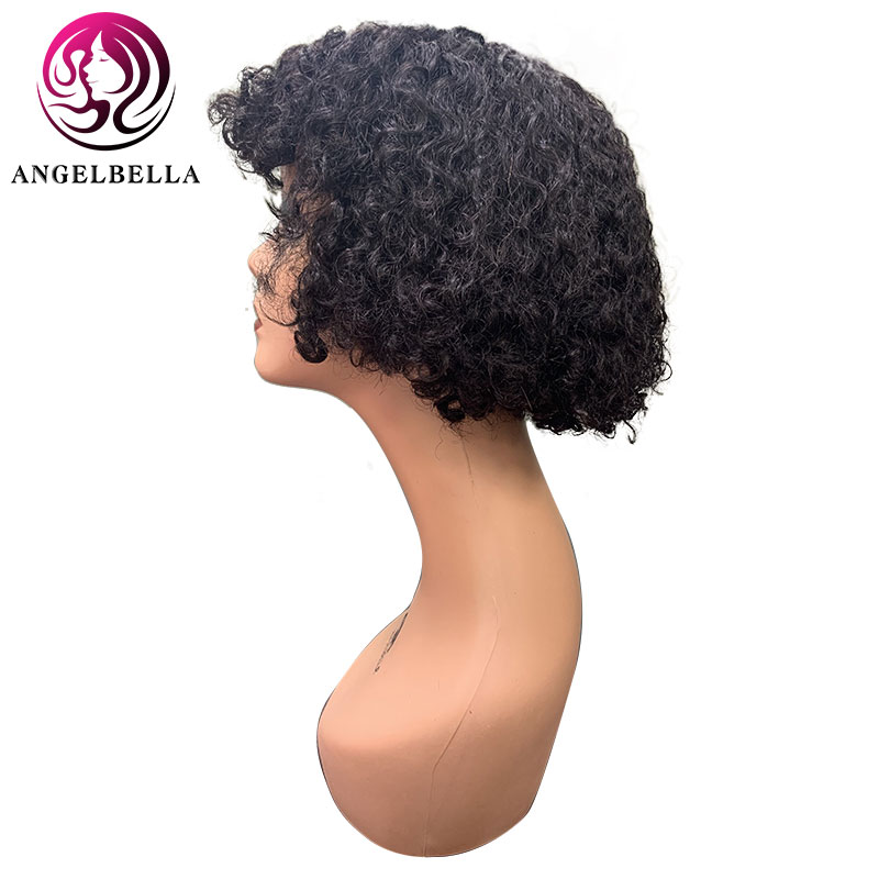 Short Kinky Curly Bob Wigs with Bangs 12 Inches Black Color Curly Wigs with Bangs For African American