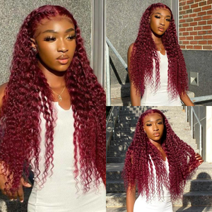 Angelbella 99J Deep Wave Middle Part Lace Front Human Hair Wigs