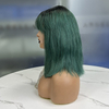 High Quality Wholesale Vendors Natural Human Hair Lace Front Straight Green Short Bob Hair Wig With Bangs