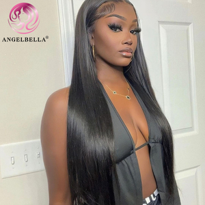  Angelbella Queen Doner Virgin Hair 13x4 Straight 1B# Human Hair HD Lace Front Wigs