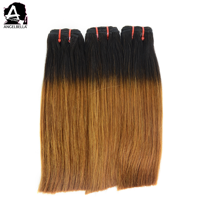 Super Double Drawn Straight Hair Weave Bundle Ombre Brown Color Remy Human Hair