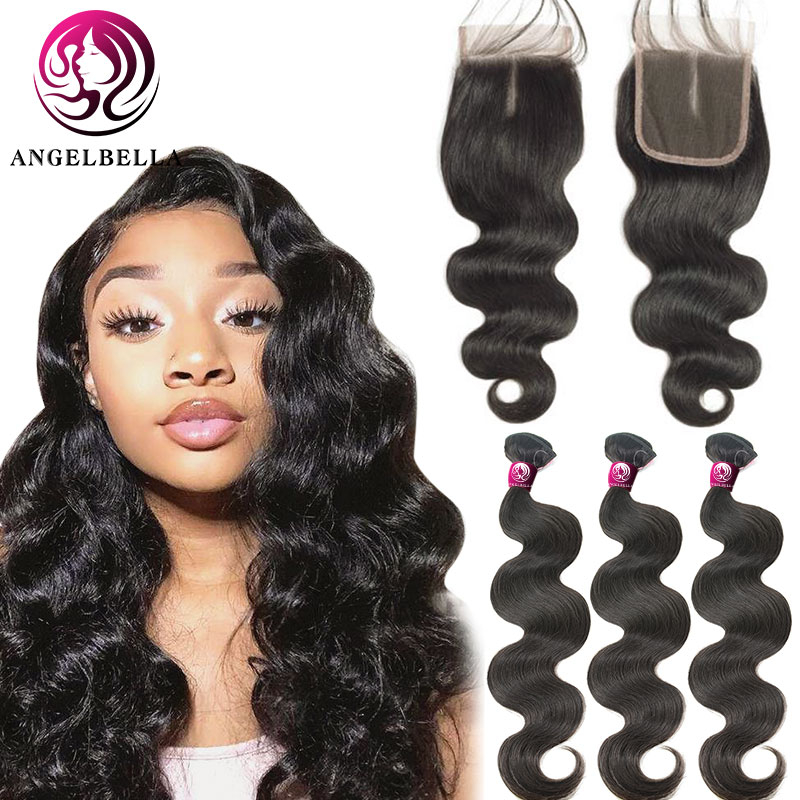  Body Wave Human Hair Bundles Weave With Closure