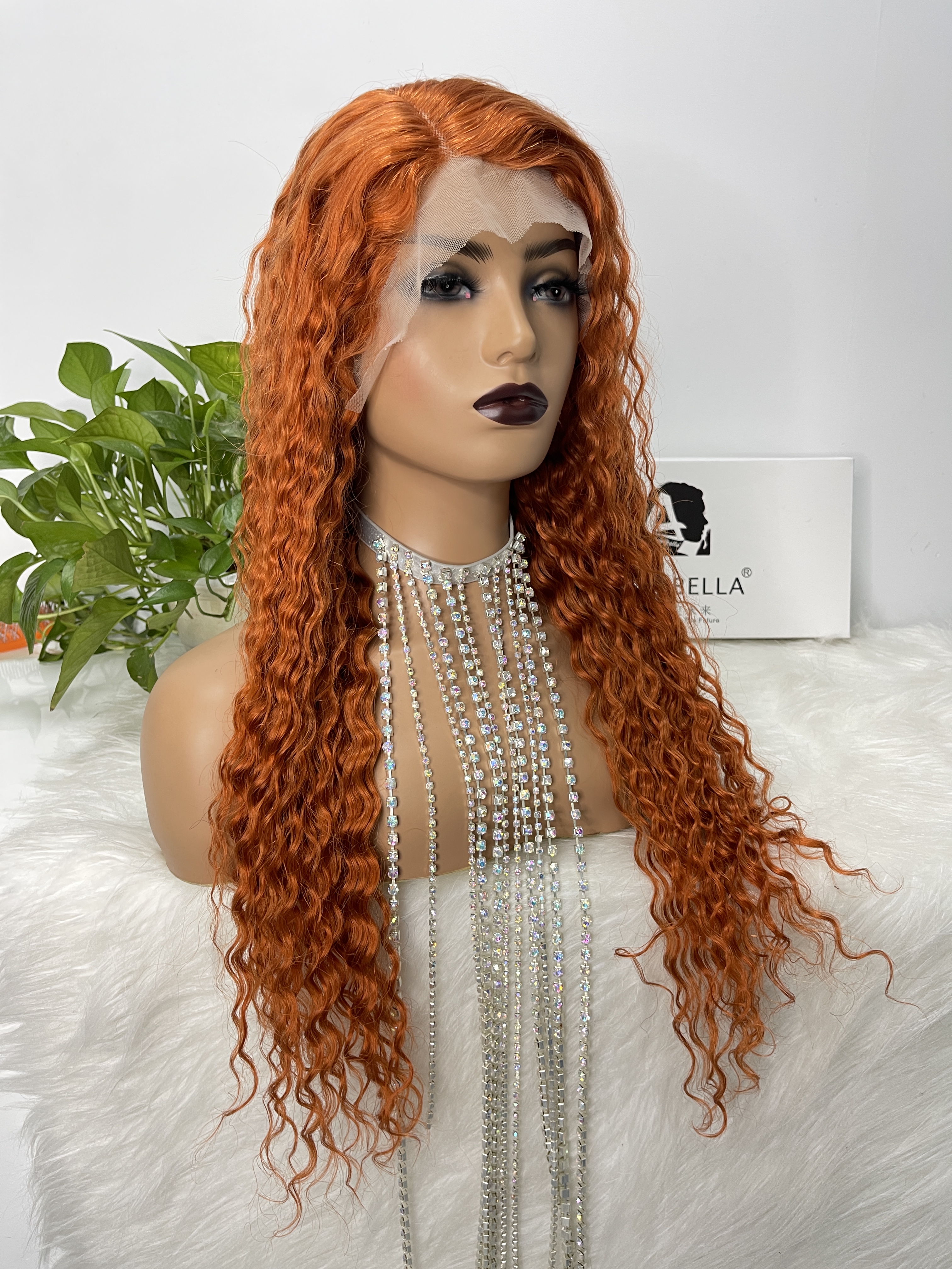 Angelbella T-Part Lace Front Wigs, Orange Ginger Deep Wave Brazilian Human Hair Wigs