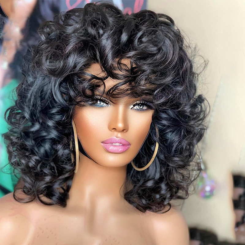 Wholesale Bob Wigs Human Hair Lace Front Glueless Closure 12 10 Inch Bob Wig Short Afro Rose Curly Wig