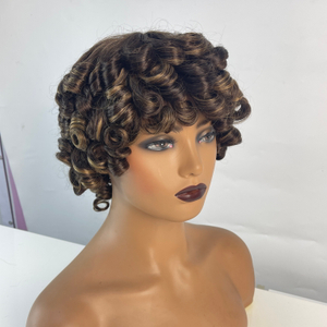 Short Afro Curly Human Hair Wig with Bangs Brazilian Virgin Short Curly Human Hair Wigs for Black Women