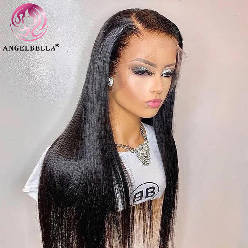AngelBella Glory Virgin Hair 1B Straight 13X4 HD Frontal Lace Human Hair Wigs 