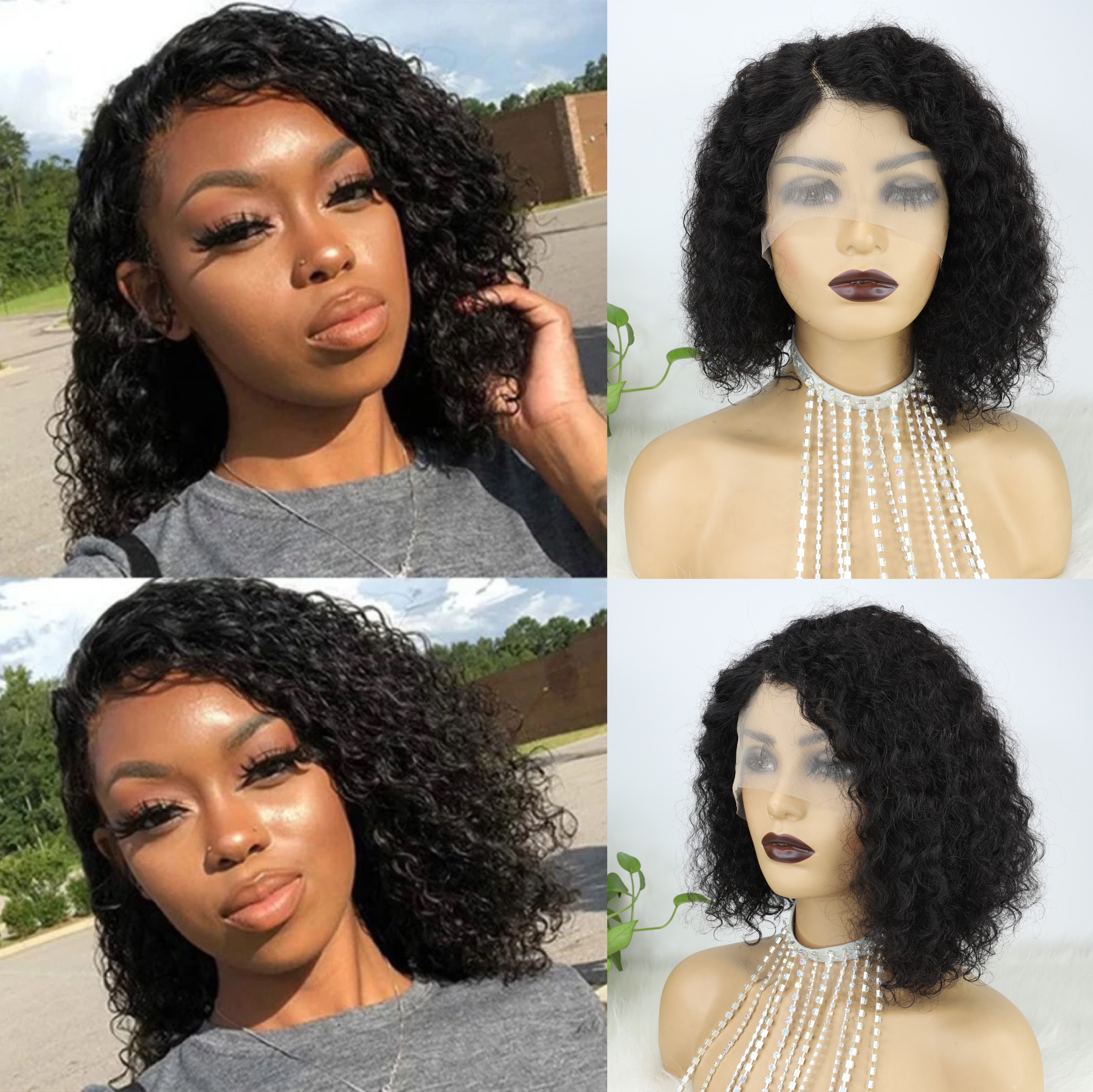 Bob Human Hair Wigs 13x4 Lace front Side Part Deep Wave Pre-Plucked