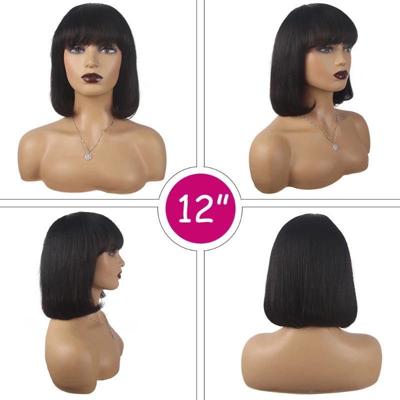 14 16 Inch Straight Bob Wigs Human Hair Wig with Bangs 