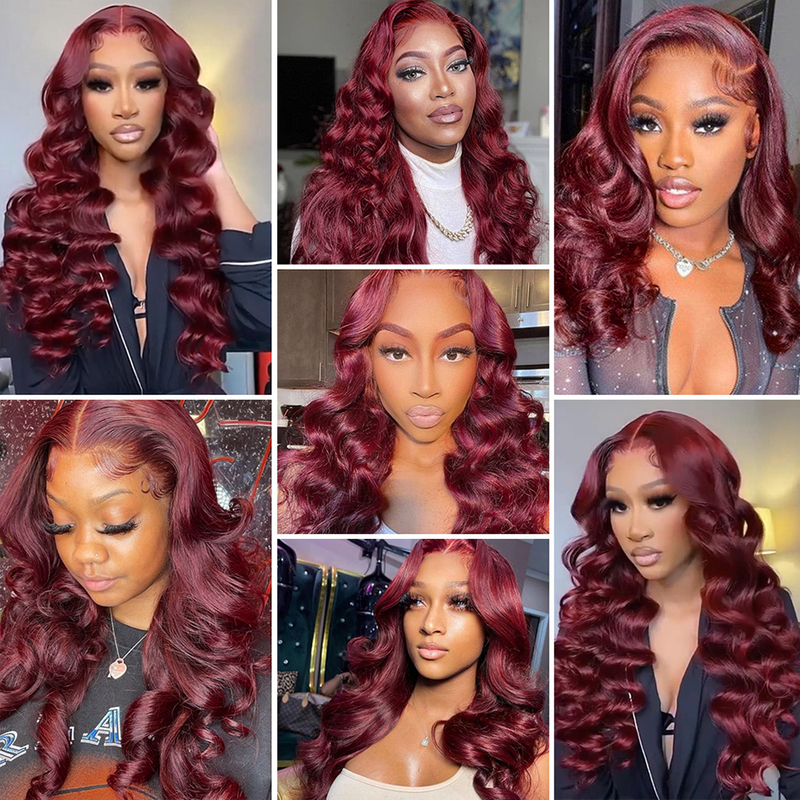 Body Wave 99J 13×4 Lace Front Wig HD Lace Burgundy Colored Straight 5×5 Lace Wig