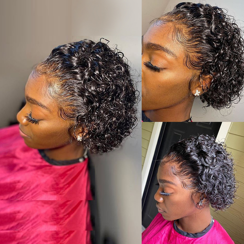 2022 Pixie Hair Cut Curly Human Hair Lace Wig Short