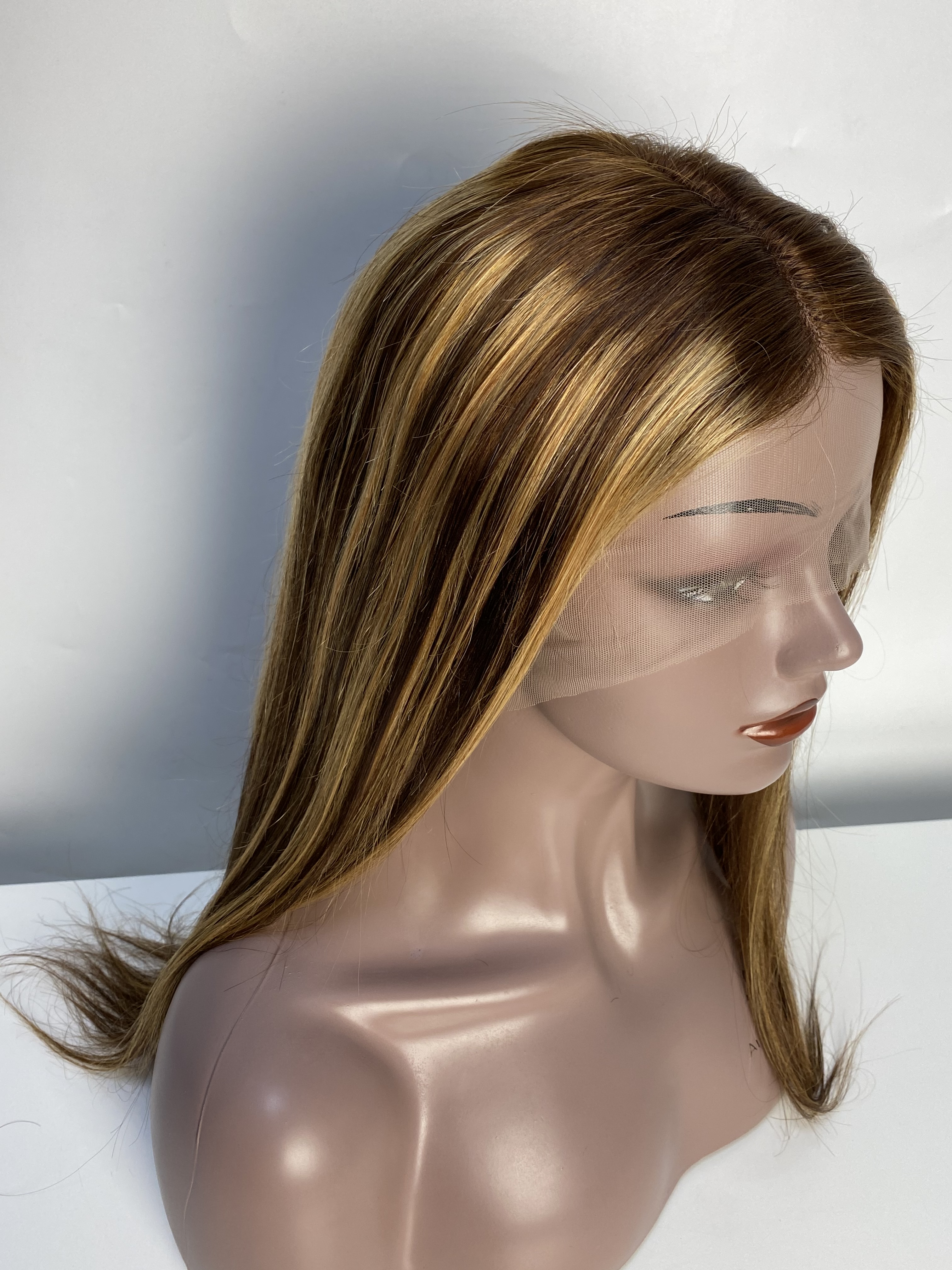 Ombre Blonde Brown Highlight Human Hair 13x4x1 T Part Lace Straight Wigs