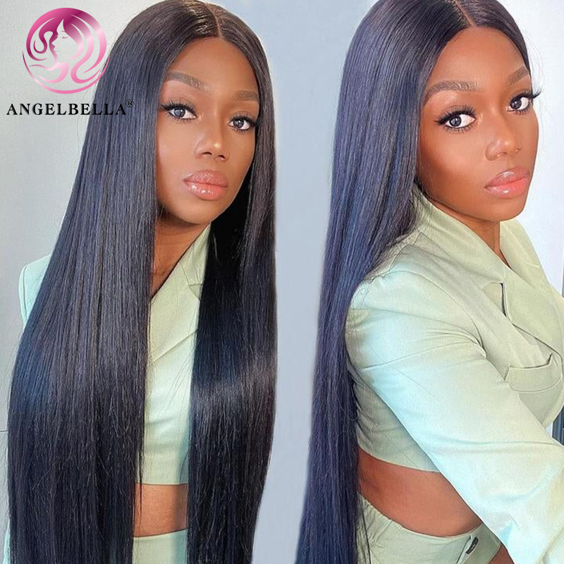AngelBella DD Diamond Hair Natural Black Hair HD Lace Front Wigs Straight Glueless Lace Long Wig