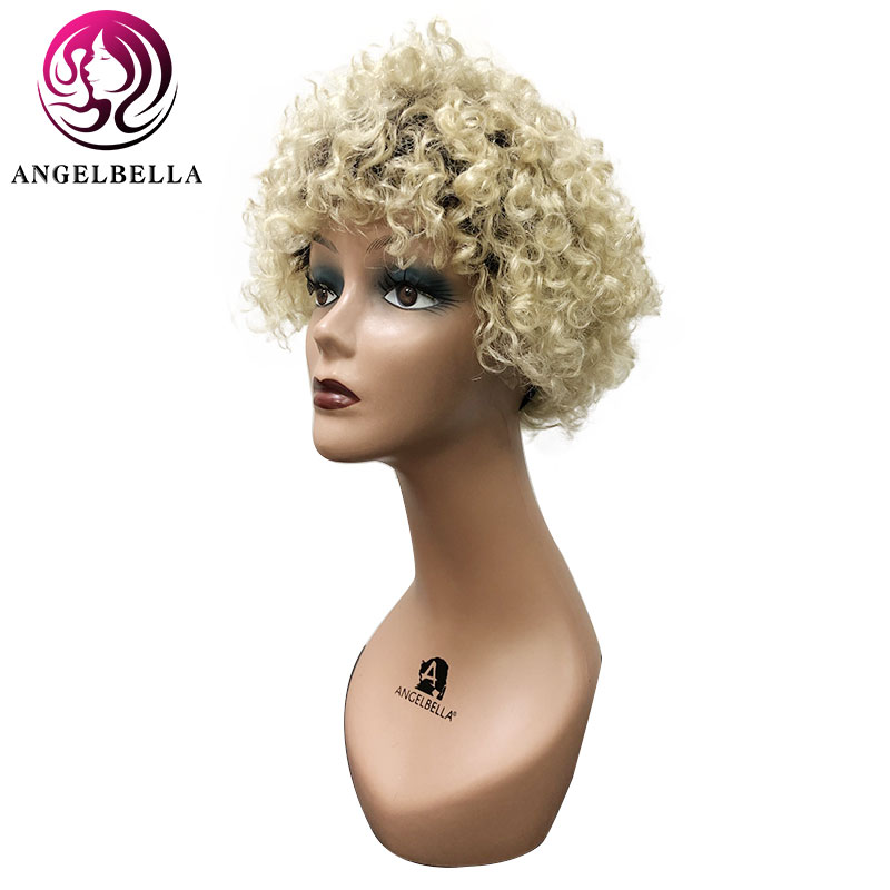 Honey Blonde Afro Wig Real Human Hair Short Brazilian Virgin Hair Afro Curly Wigs 
