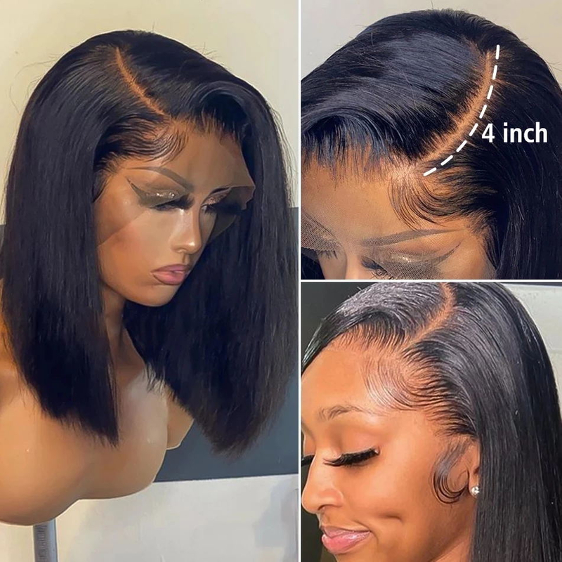 Brazilian Remy Human Hair Wigs Pre Plucked 13x4 Lace Front Bob Wig For Black Women 