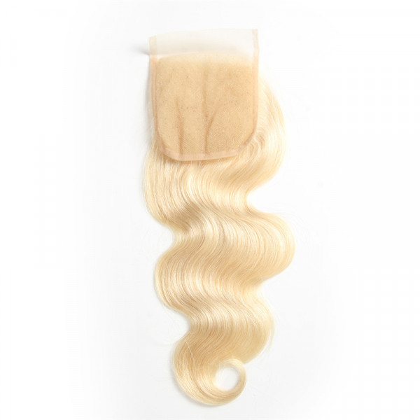 Angelbella Hair Blonde Color #613 Body Wave Virgin Human Hair Knots Bleached Free Part 4x4 Lace Closure