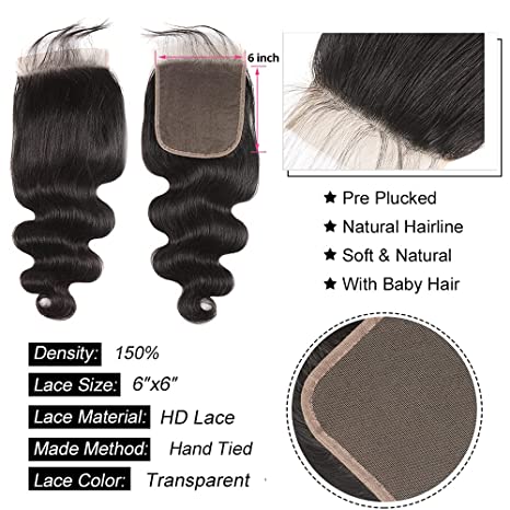 2022 6x6 Closure Body Wave Transparent Lace Closure Brazilian Human Hair