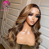 Ombre Highlight 13x4 HD Transparent Lace Front Wigs Human Hair Honey Blonde 4/27 Deep Wave Human Hair Wigs For Black Women Curly Wigs