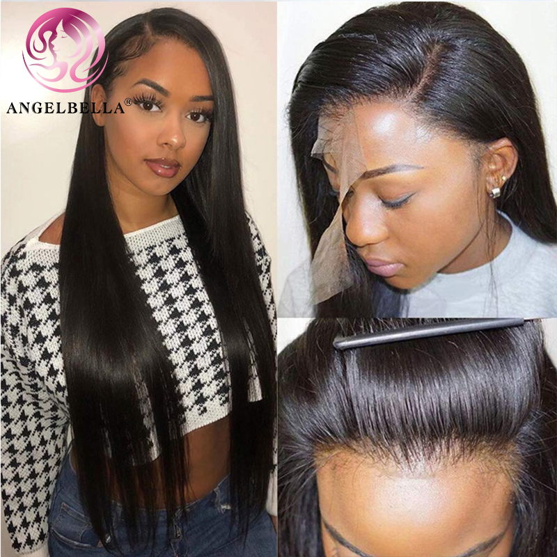 AngelBella DD Diamond Hair Straight Lace Front Wig 13x4 HD Lace Frontal Wigs 28 30 Inch Long Lace Front Human Hair Wigs