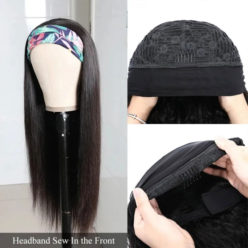 Straight Hair Headband Wig Brazilian Human Hair Headband Half Wig 150% Density 