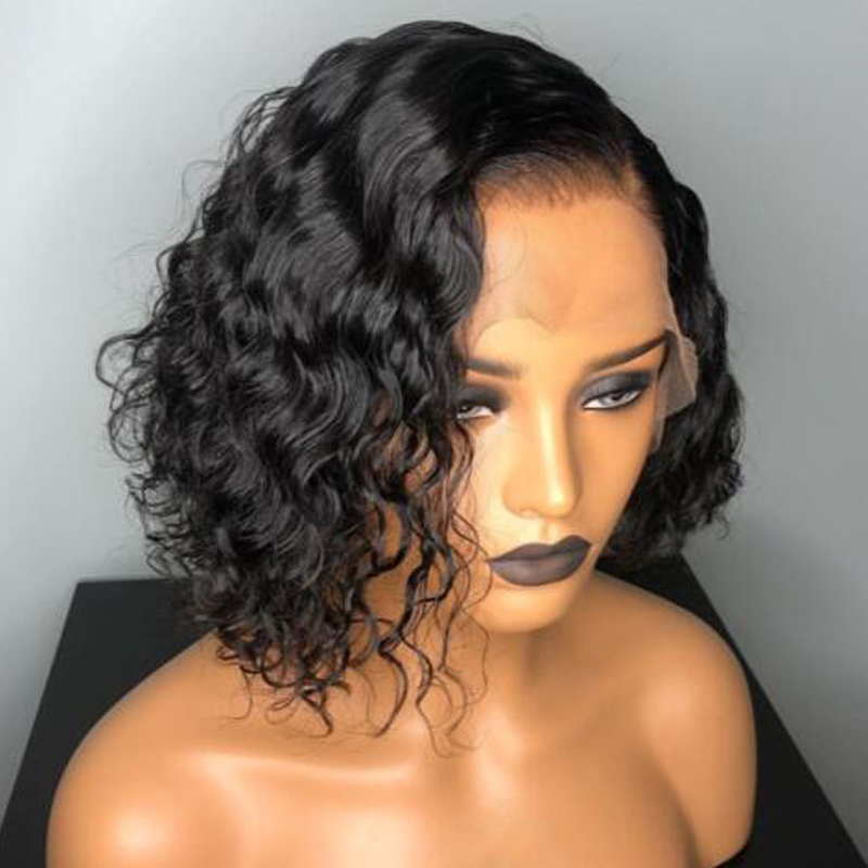 Short Deep Wave Side Parting Remy Hair Lace Part Wigs Human Hair Curly Wigs for Black Women 
