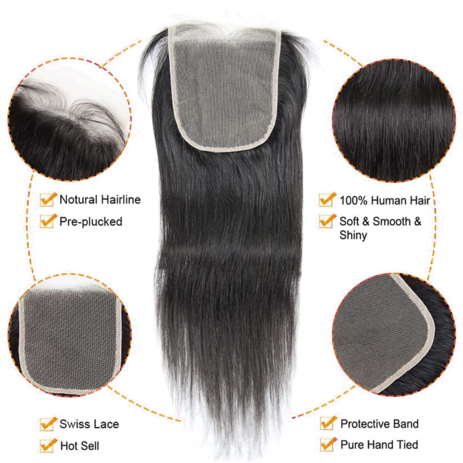2022 4X4 HD Lace Closure Straight Human Hair Transparent Lace Closure Pre Plucked with Baby Hair