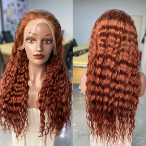 Wholesale Wigs Curly Human Hair Wigs Wine Ginger Brazilian Remy Water Wave Lace Front Wig 180% Pre Plucked