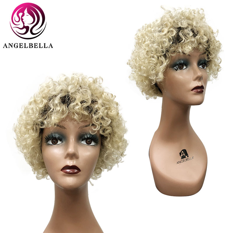 Honey Blonde Afro Wig Real Human Hair Short Brazilian Virgin Hair Afro Curly Wigs 