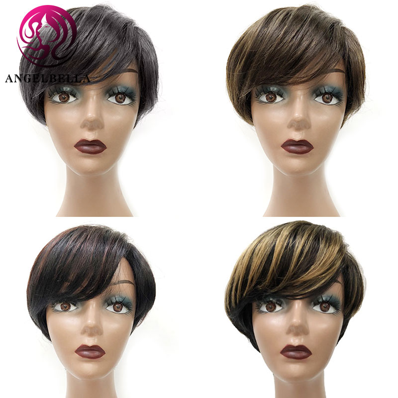 Wholesale Human Hair Wig for Black Women Cheap Straight Hair Short Wigs with Bangs 