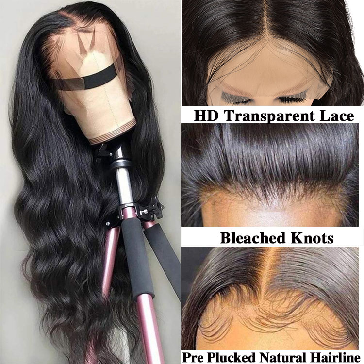 13x6 HD Transparent Lace Front Wigs Brazilian Body Wave Human Hair Wigs For Black Women 150% Density Pre Plucked with Baby Hair