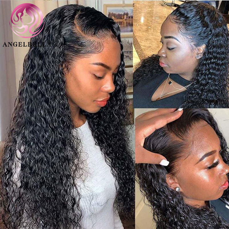 AngelBella DD Diamond Hair Water Wave Pre Plucked Curly Human Hair Wig HD Lace Frontal Wigs For Women