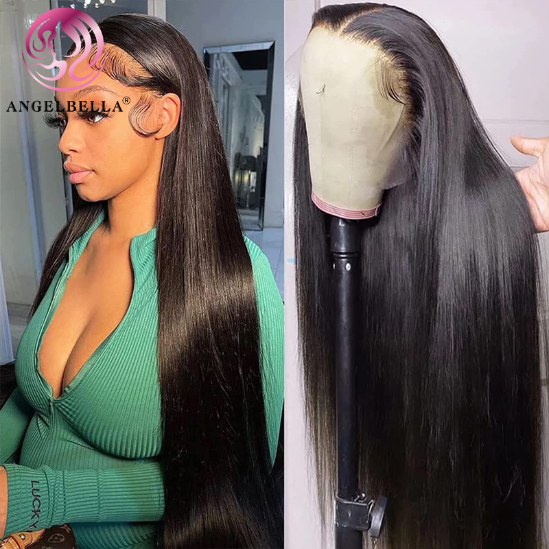 AngelBella Glory Virgin Hair 13x4 1B# Stright Transparent HD Frontal Lace Front Human Hair Wig