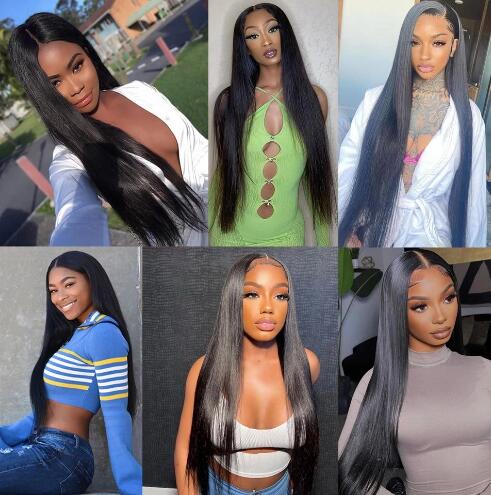Pre Plucked 4x4 Lace Closure Wig Transparent Lace Front Human Hair Wigs 32 40 Inch Long Brazilian Straight Lace Frontal Wig