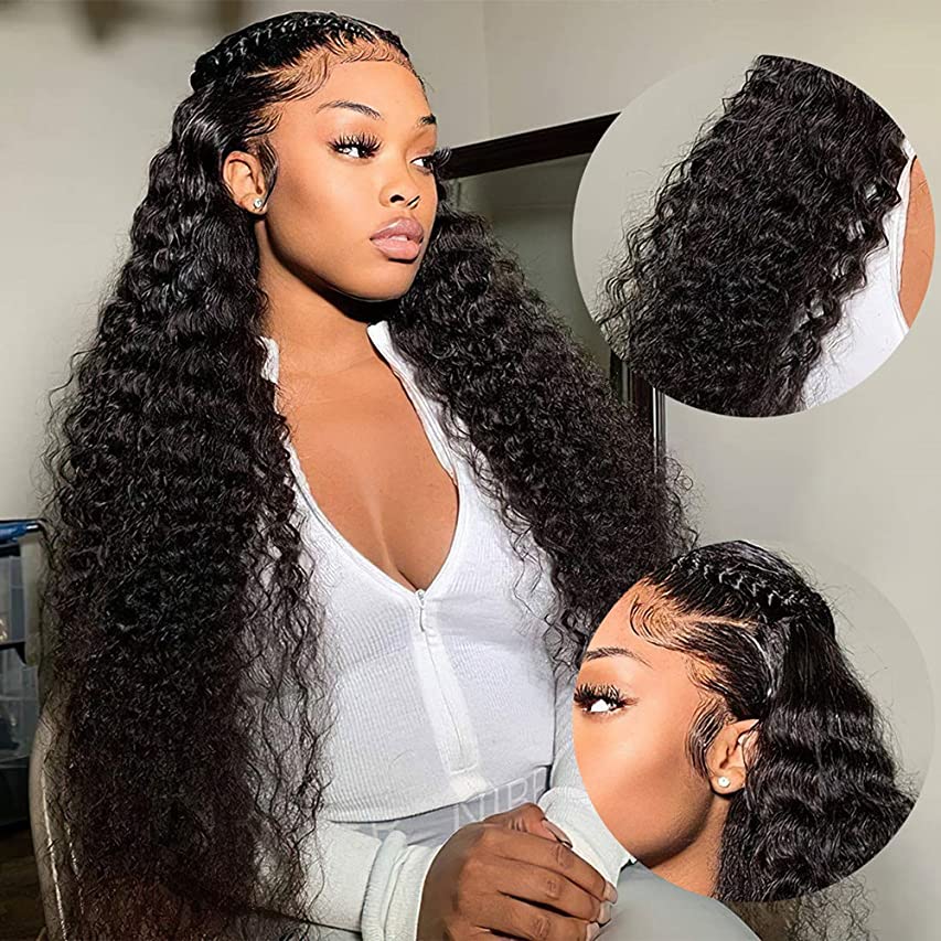 Angelbella Queen Doner Virgin Hair Brazilian 1B# 13X4 Deep Wave HD Lace Front Human Hair Wigs With Baby Hair 
