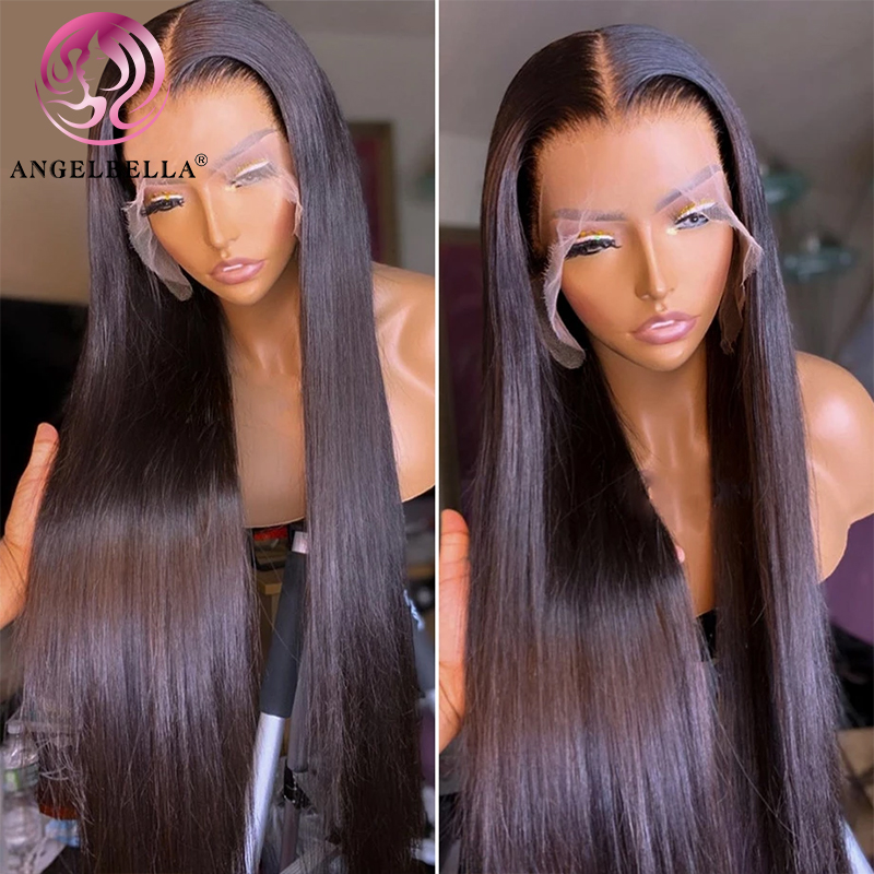 AngelBella DD Diamond Hair Straight Human Hair 13X4 Transparent Long Frontal Lace Front Wigs