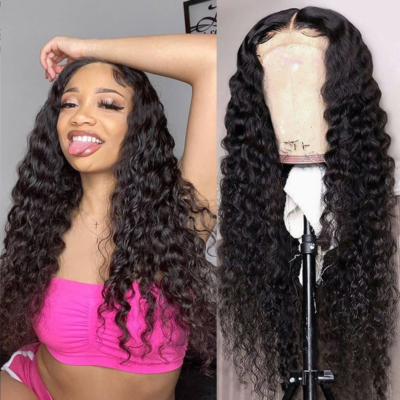 Middle Part Honey Blonde Deep Wave Human Hair with Frontal Wig