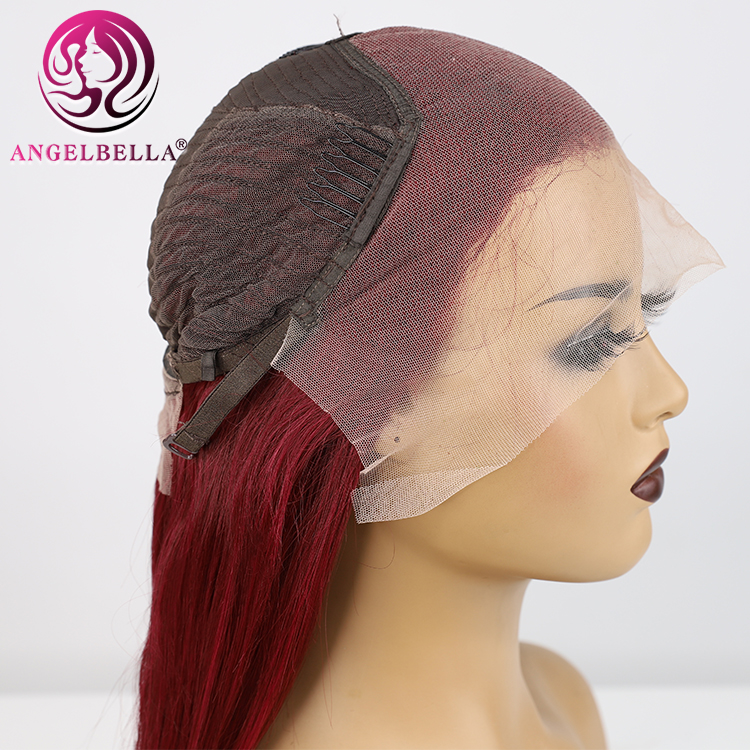 Straight 99J Lace Frontal Wig Pre Plucked Brazilian Remy Hair Glueless Wine Red Colored 150% Density Human Hair Wig