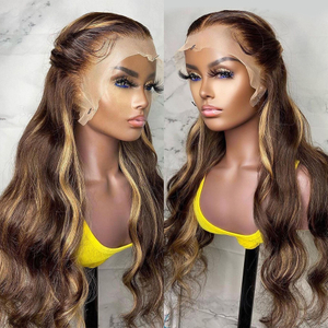 Body Wave Honey Blonde Lace Front Highlight Human Hair Wig