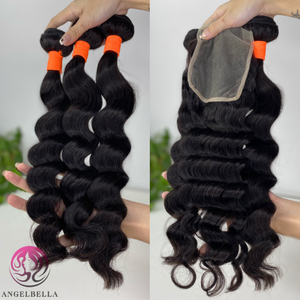 100% Unprocessed Brazilian Deep Wave Bundles With Closure Virgin Human Hair Bundles With 4×4 Lace Closure 