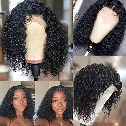 14inch Short Bob Wigs 4x4 Lace Closure Wigs Brazilian Curly Wave Human Hair