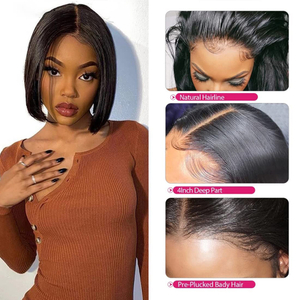 Short Bob Wig Human Hair 13x4 Lace Front Wigs Human Hair 150% Density Brazilian Virgin Straight Bob For Black Women