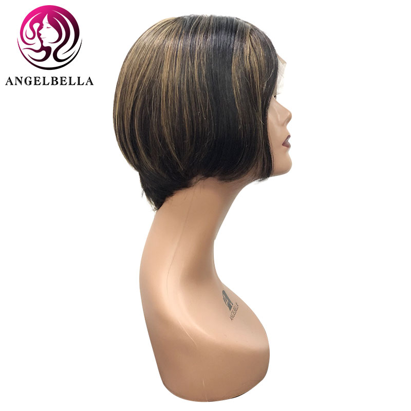 Short Wigs Human Hair Part Lace Wig Middle Part Highlight Color Brazilian Remy Hair Bob Wigs 
