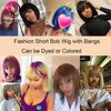 100 Human Hair Bob Wigs with Bangs for African American Bone Straight Bob Wigs Party City