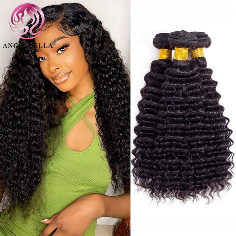 Angelbella Queen Doner Virgin Hair Unprocessed Raw Deep Wave Human Hair Extensions Weave Bundles
