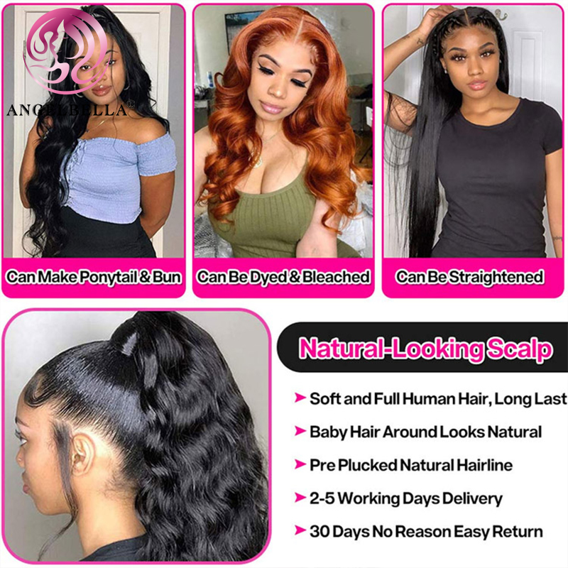 AngelBella DD Diamond Hair Body Wave Lace Front Human Hair Wigs Brazilian Remy 13x4 HD Lace Frontal Wigs