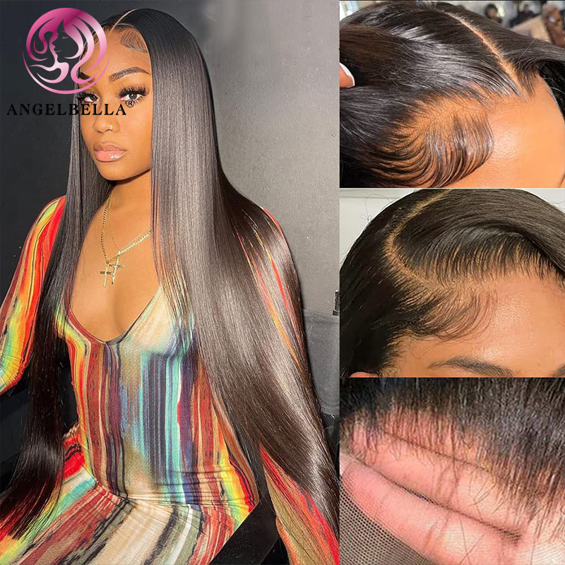 AngelBalle Glory Virgin Hair Wholesale 13X4 1B# Fashion Long Human Hair Straight Wig Natural Hairline HD Front Lace Wigs For Women