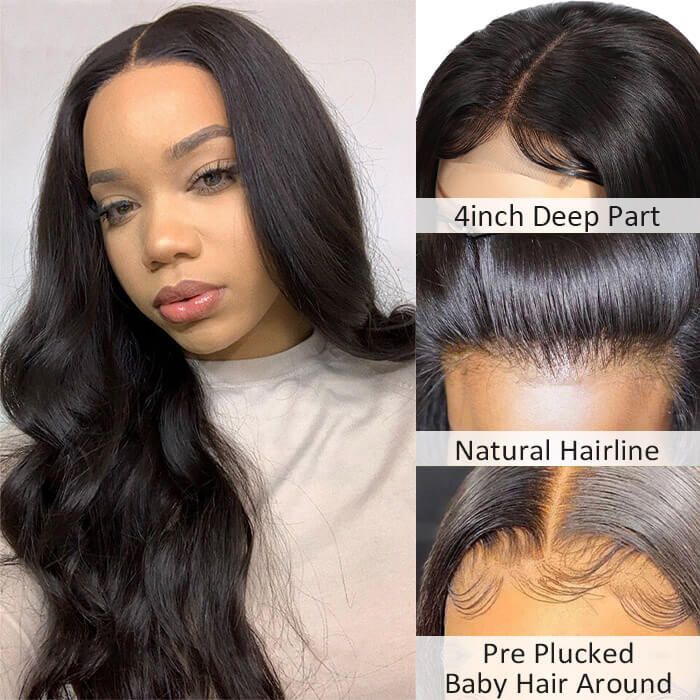 4x4 Hd Swiss Transparent Glueless Lace Closure Wig Body Wave