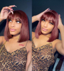 99J Burgundy Red Straight Bob Human Hair Wigs With Bangs