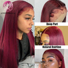 AngelBella DD Diamond Hair Burgundy 99J Human Hair Wigs 13X4 Transparent Lace Front Bone Straight Hair Wigs