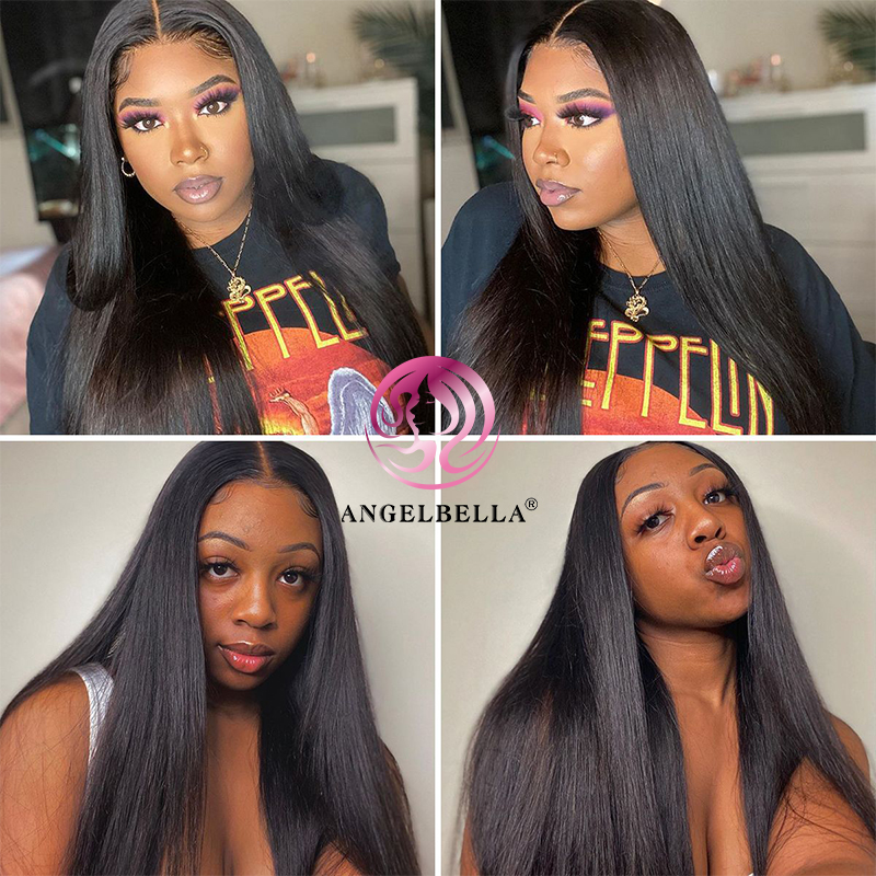 AngelBella Glory Virgin Hair 13x4 Straight 1B Human Hair Hd Lace Front Wig with Baby Hair Pre Plucked